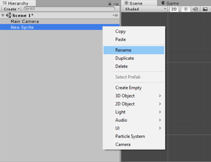 Create Unity gameobject2